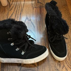 Steve Madden Wharton Faux Fur Trim Lace-Up Wedge Sneakers
